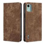 For Nokia C12 RFID Anti-theft Brush Magnetic Leather Phone Case(Brown)