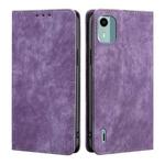 For Nokia C12 RFID Anti-theft Brush Magnetic Leather Phone Case(Purple)