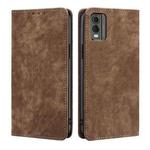 For Nokia C32 RFID Anti-theft Brush Magnetic Leather Phone Case(Brown)