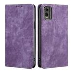For Nokia C32 RFID Anti-theft Brush Magnetic Leather Phone Case(Purple)