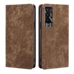 For Tecno Pova 5G RFID Anti-theft Brush Magnetic Leather Phone Case(Brown)