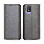 For TCL 403 Grid Texture Magnetic Flip Leather Phone Case(Grey)