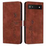 For Google Pixel 7a Skin Feel Heart Pattern Leather Phone Case(Brown)