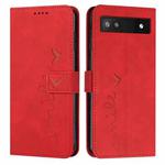 For Google Pixel 7a Skin Feel Heart Pattern Leather Phone Case(Red)