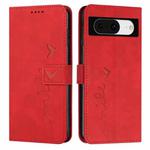 For Google Pixel 8 Skin Feel Heart Pattern Leather Phone Case(Red)