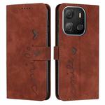 For Tecno Pop 7 Skin Feel Heart Pattern Leather Phone Case(Brown)