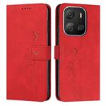 For Tecno Pop 7 Skin Feel Heart Pattern Leather Phone Case(Red)