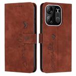 For Tecno Pop 7 Pro Skin Feel Heart Pattern Leather Phone Case(Brown)