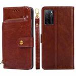 For OPPO A55S 5G Zipper Bag Leather Phone Case(Brown)