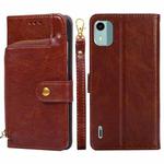 For Nokia C12 Zipper Bag Leather Phone Case(Brown)