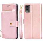 For Nokia C32 Zipper Bag Leather Phone Case(Rose Gold)