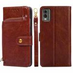 For Nokia C32 Zipper Bag Leather Phone Case(Brown)