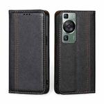 For Huawei P60 / P60 Pro Grid Texture Magnetic Flip Leather Phone Case(Black)