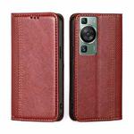 For Huawei P60 / P60 Pro Grid Texture Magnetic Flip Leather Phone Case(Red)