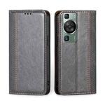 For Huawei P60 / P60 Pro Grid Texture Magnetic Flip Leather Phone Case(Grey)