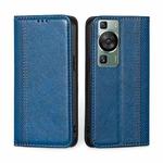 For Huawei P60 / P60 Pro Grid Texture Magnetic Flip Leather Phone Case(Blue)