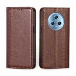 For Honor Magic5 Grid Texture Magnetic Flip Leather Phone Case(Brown)