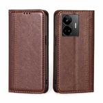 For Realme GT Neo 5 / GT3 Grid Texture Magnetic Flip Leather Phone Case(Brown)