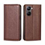 For Realme V30 5G / V30t Grid Texture Magnetic Flip Leather Phone Case(Brown)