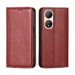 For vivo Y100 5G Grid Texture Magnetic Flip Leather Phone Case(Red)