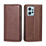 For Xiaomi Redmi Note 12 4G Global Grid Texture Magnetic Flip Leather Phone Case(Brown)