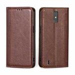 For ZTE Blade A32 Grid Texture Magnetic Flip Leather Phone Case(Brown)