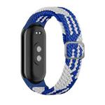 For Xiaomi Mi Band 8 Adjustable Nylon Braided Elasticity Watch Band(Blue White)