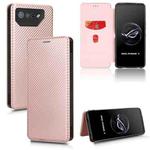 For ASUS ROG Phone 7 Carbon Fiber Texture Flip Leather Phone Case(Pink)
