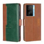 For vivo iQOO Z7x Contrast Color Side Buckle Leather Phone Case(Light Brown + Green)