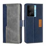 For vivo iQOO Z7x Contrast Color Side Buckle Leather Phone Case(Blue + Grey)
