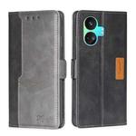 For Realme GT Neo5 SE Contrast Color Side Buckle Leather Phone Case(Black + Grey)