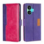 For Realme GT Neo5 SE Contrast Color Side Buckle Leather Phone Case(Purple + Rose Red)