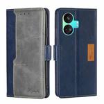 For Realme GT Neo5 SE Contrast Color Side Buckle Leather Phone Case(Blue + Grey)