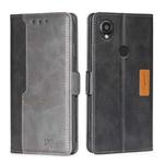 For Kyocera Digno SX3-KYG02 Contrast Color Side Buckle Leather Phone Case(Black + Grey)