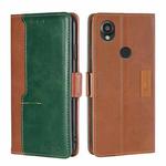 For Kyocera Digno SX3-KYG02 Contrast Color Side Buckle Leather Phone Case(Light Brown + Green)