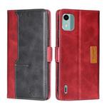 For Nokia C12 Contrast Color Side Buckle Leather Phone Case(Red + Black)