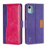 For Nokia C12 Contrast Color Side Buckle Leather Phone Case(Purple + Rose Red)