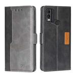 For Nokia C22 Contrast Color Side Buckle Leather Phone Case(Black + Grey)