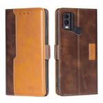 For Nokia C22 Contrast Color Side Buckle Leather Phone Case(Dark Brown + Gold)
