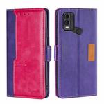 For Nokia C22 Contrast Color Side Buckle Leather Phone Case(Purple + Rose Red)