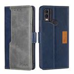 For Nokia C22 Contrast Color Side Buckle Leather Phone Case(Blue + Grey)