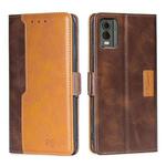 For Nokia C32 Contrast Color Side Buckle Leather Phone Case(Dark Brown + Gold)