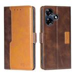 For Infinix Hot 30 4G Contrast Color Side Buckle Leather Phone Case(Dark Brown + Gold)