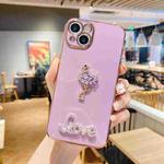 For iPhone 14 Plus Electroplated Rhinestone Flamingo Phone Case(Purple)