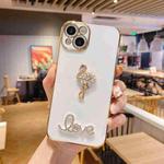 For iPhone 12 Pro Max Electroplated Rhinestone Flamingo Phone Case(White)