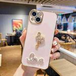 For iPhone 12 Pro Electroplated Rhinestone Flamingo Phone Case(Pink)