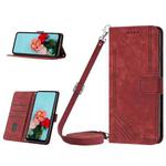 For Nokia C02 Skin Feel Stripe Pattern Leather Phone Case with Lanyard(Red)