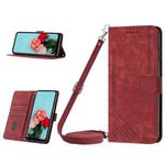 For Tecno Spark 10C Skin Feel Stripe Pattern Leather Phone Case with Lanyard(Red)