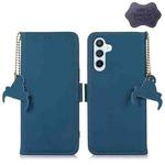 For Samsung Galaxy S23 FE 5G Genuine Leather Magnetic RFID Leather Phone Case(Blue)