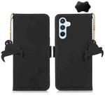 For Samsung Galaxy M34 5G Genuine Leather Magnetic RFID Leather Phone Case(Black)